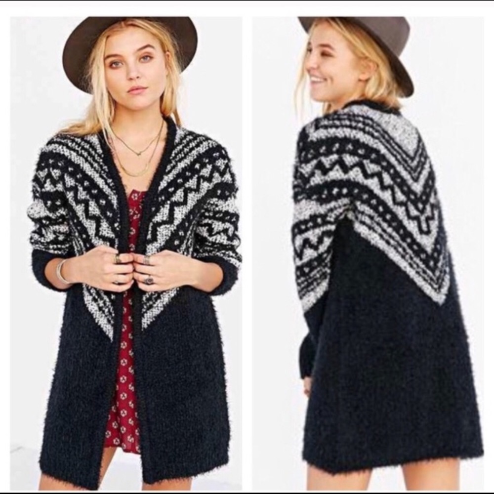 Urban Outfitters Cabin Fever Fuzzy Black Cardigan free people festival